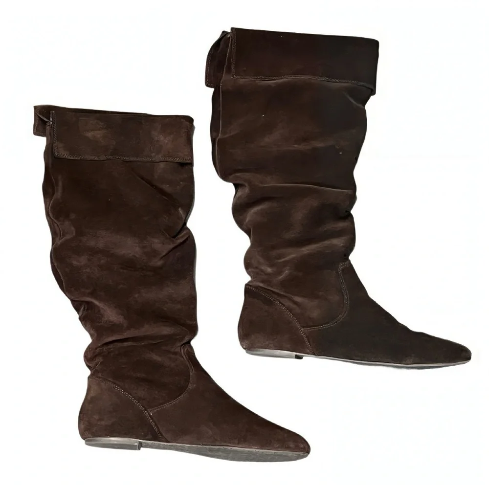 Gianni Bini Brown Suede Knee High Riding Boots Slouch Cuff Flat Womens 9.5